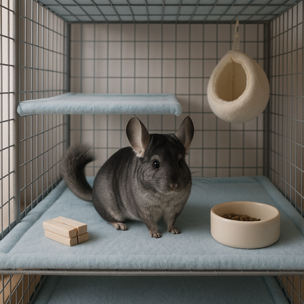 Chinchilla in a proper cage